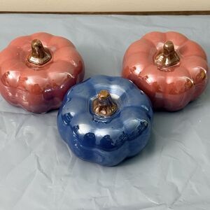 Decorative Ceramic Pumpkins | 2-Pink | 1-Blue | 3.5 Wide | 2.5 Tall |